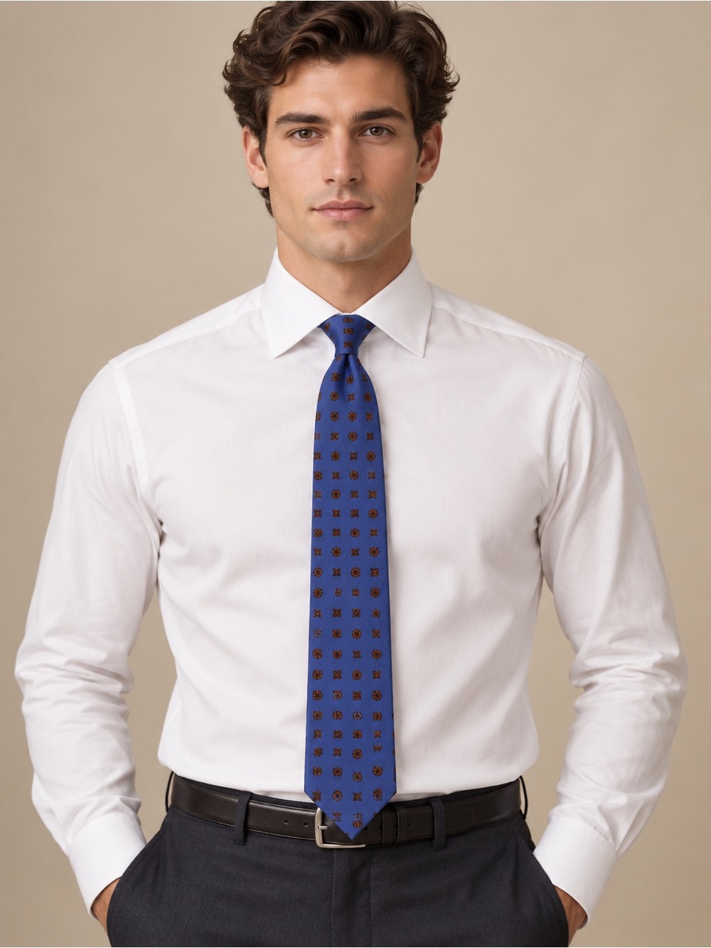 Petronius Milano Blue & Rust Medallion Luxury Silk Tie